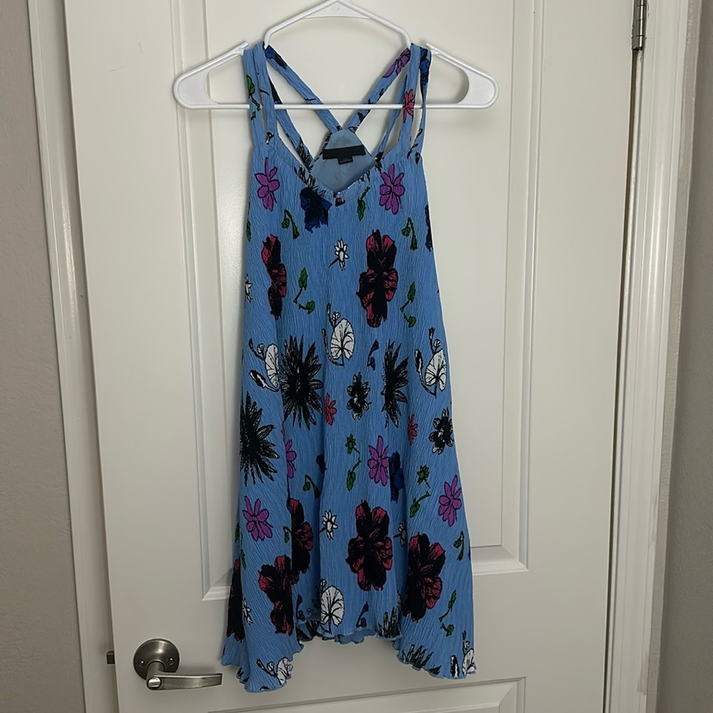 blue floral a line dress